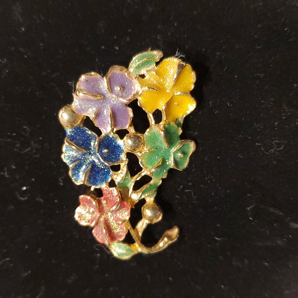 Vintage Multi-colored Flower Brooch Glitter Sparkle 2 inch length